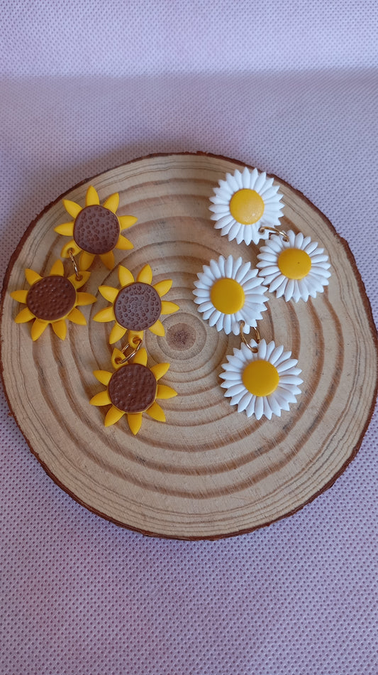 Pendientes girasoles y margaritas dobles
